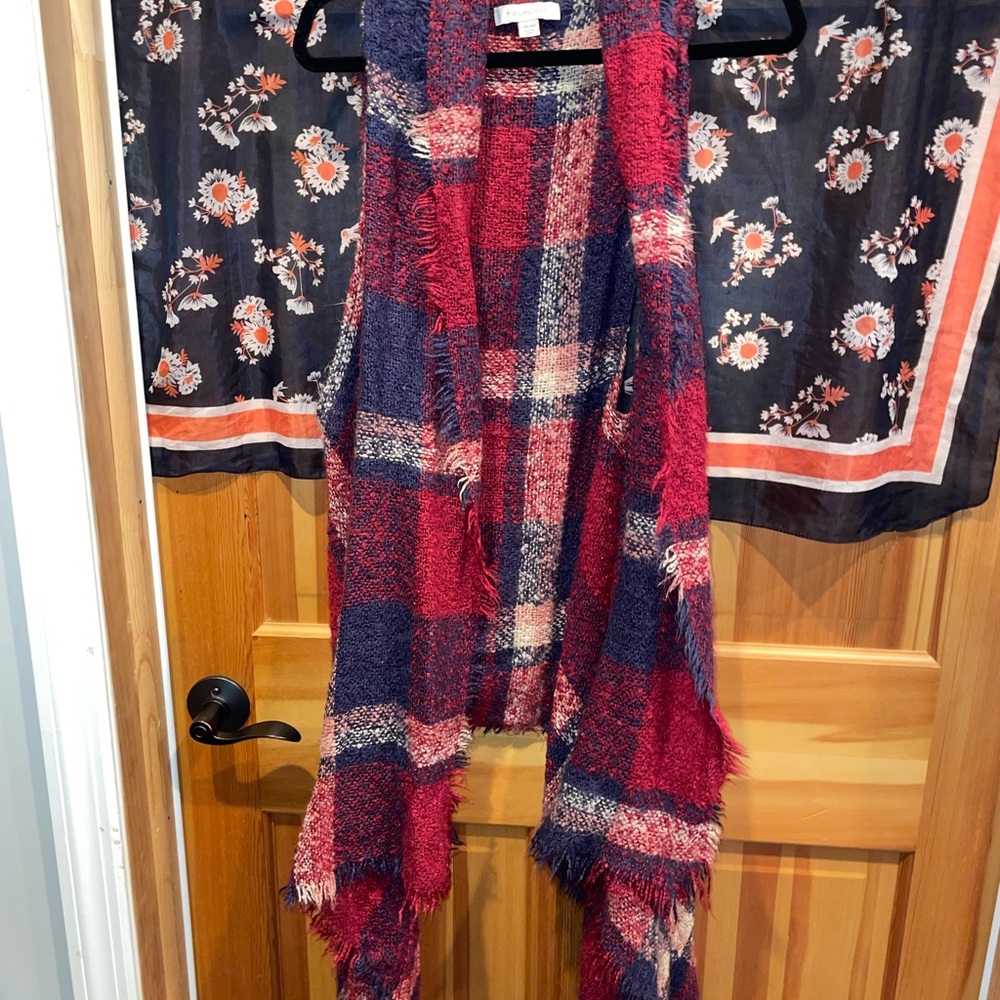 Francesca's Collections Red and Blue Plaid Vest